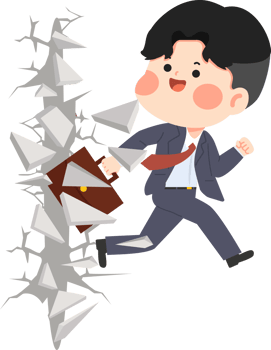 Businessman running through a wall png