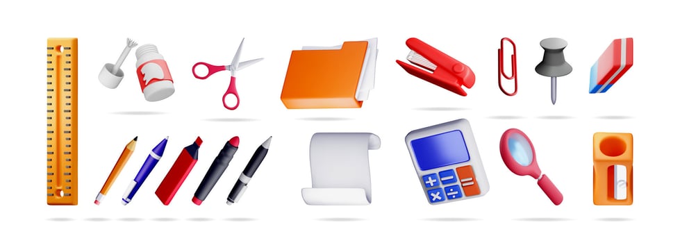 Collection of 3d office, and school supplies vector