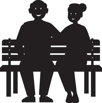 Silhouette of old couple sitting on park bench vector