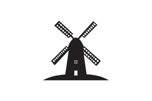 A black and white silhouette of a windmill vector