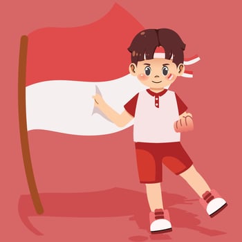 A boy holding a flag with indonesia on it vector