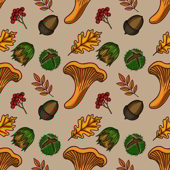 Autumn pattern with mushrooms and leaves vector