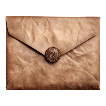 Antique brown paper envelope sealed with a circular wax seal isolated on transparent background png