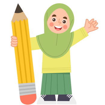 Illustration of hijab girl holding a large pencil png
