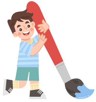 Illustration of a Boy Hugging a Large Paint Brush png