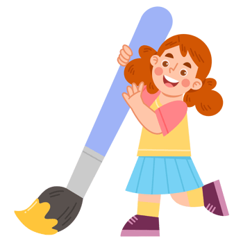 Illustration of a Girl with a Large Paint Brush png