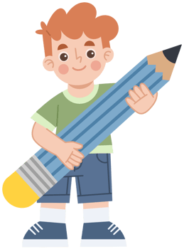 Illustration of a Boy Holding a Big Pencil png