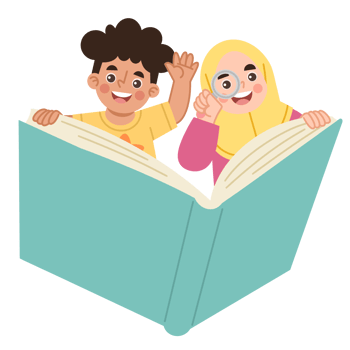 Illustration of a boy and a girl reading a book together png