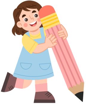 Illustration of a Cute Girl Holding a Big Pencil png
