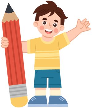 Illustration of a Cheerful Boy Holding a Big Pencil png