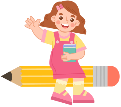 Illustration of a Cheerful Girl Riding a Pencil png