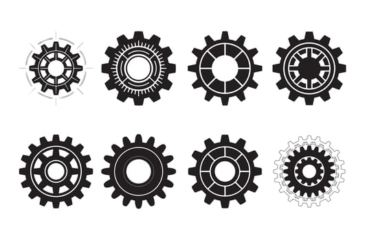 Black mechanical gears cogwheel components industrial technology vector