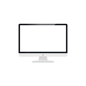Flat desktop computer monitor with blank white screen. Silver PC screen icon illustration vector