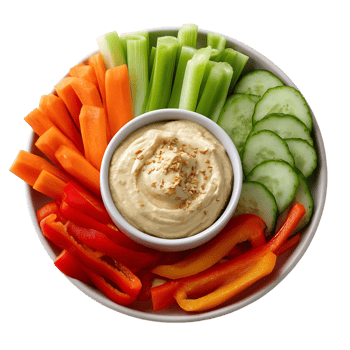 Creamy dip with carrot celery cucumber and bell pepper sticks png