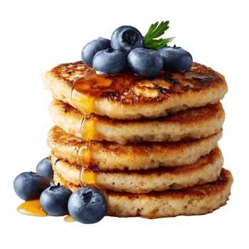 Delicious pancakes stacked high with blueberries and syrup a tempting breakfast treat png