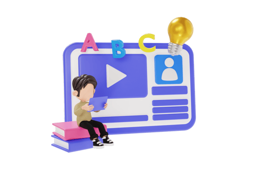 3d character learning alphabet from online course png