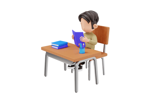 3d student reading a book at a school desk png
