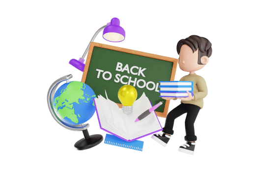 Back to school concept with 3d student character png
