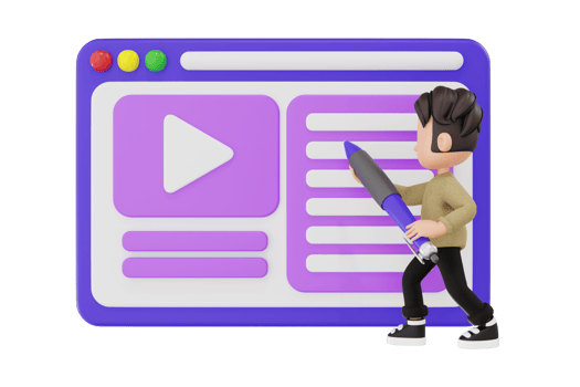3d character interacting with online course website png