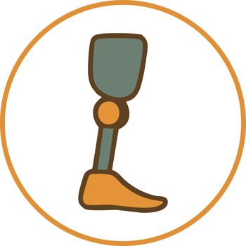 An illustrated icon of a prosthetic leg with a simple, flat design and earthy colors. png