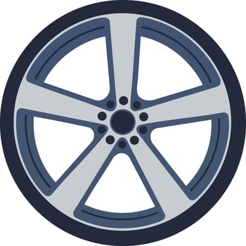 Car wheel rim illustration with modern five-spoke design in blue and gray tones for automotive concepts vector