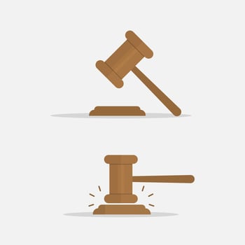 Judge's gavel. Judges gavel hammer for adjudication of sentences and bills, with a wooden stand. Wooden auction hammer vector