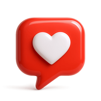 Red Speech Bubble with White Heart Love, Like, and Social Media Icon isolated on transparent background png