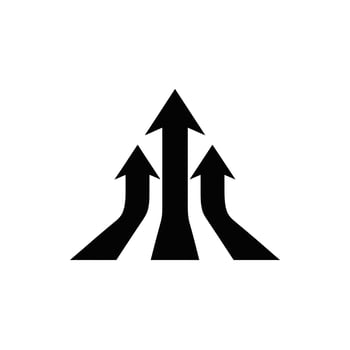 Three black arrows merging and pointing upwards on a white background vector
