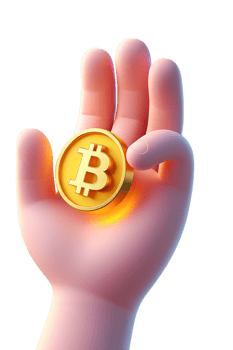 3d cartoon bitcoin coin held in hand, digital cryptocurrency investment concept with shiny metallic texture png