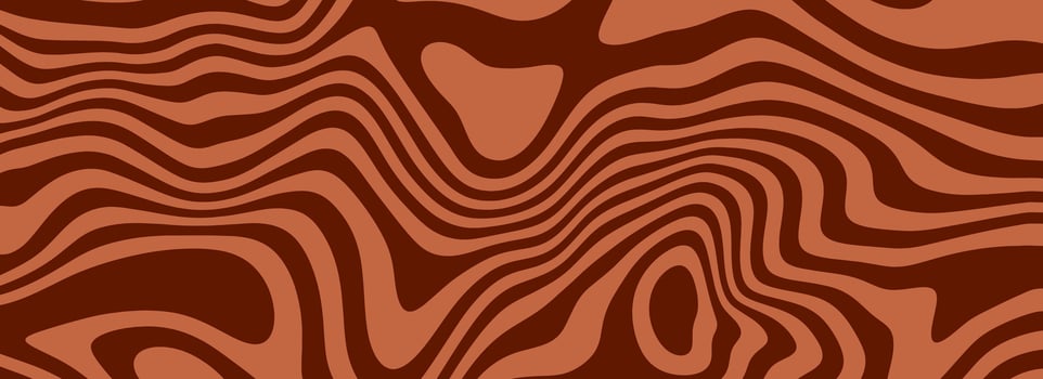 Retro chocolate color background. Milk coffee liquid desert texture. Wavy swirl candy pattern for poster, cover, banner, pamphlet. Brown trippy hippie wallpaper in 60s or 70s style vector