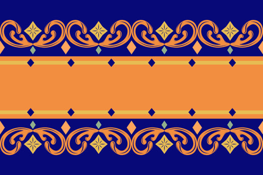 Creative Scroll Ornament Geometric Royal Beautiful Design Frame and Border with Orange Gold Deep Blue. Classic Flourish Ethnic Delicate Folk Medieval Inspired for Ceramic Banner Garment Handkerchief vector