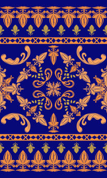 Grandiose Beautiful Luxury Motif Medieval Rococo Baroque Ornament Blooming Seamless Border Pattern. Autumn Night Inspired Delicate Detailed Style for Textiles Wallpaper Fashion Interior Ceramics Tiles vector