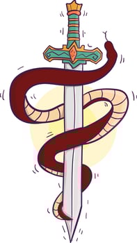 Sword entwined with a snake illustration vector