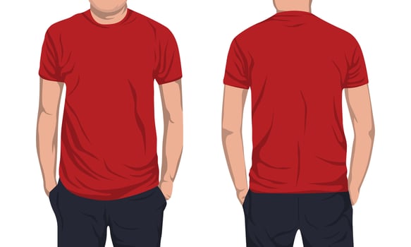 Mockup of plain red short-sleeve t-shirt front and back view vector
