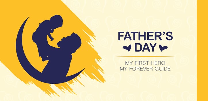 Father and Child Silhouette on Crescent with Yellow Brush Background for Emotional Artwork vector