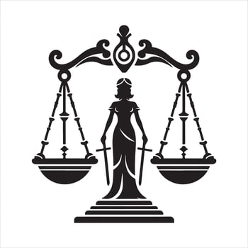 Black silhouette of Lady Justice holding swords and scales of justice legal vector
