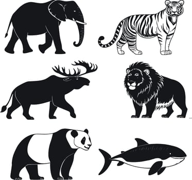 Wild Animal Silhouette and Outline Set vector
