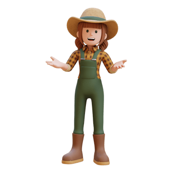 3D Female Farmer Character in talk and presenting gesture png
