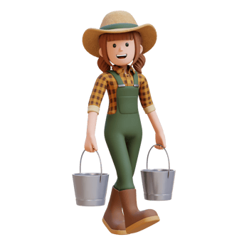 3D Female Farmer Character working and carrying two bucket png