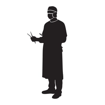 A silhouette of a surgeon holding scissors vector