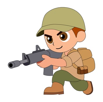 Cartoon Man Chibi Army Aiming Scooping Simple Design Icon Digital vector