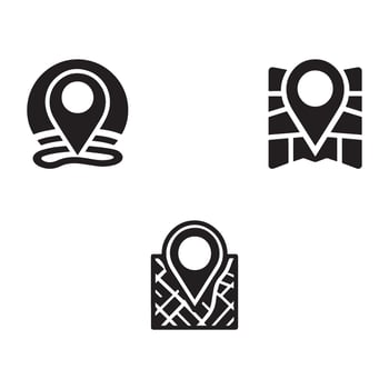 Set of Location Pin Icons on Map Navigation and Travel Concepts in Black and White Silhouette Style silhouette vector