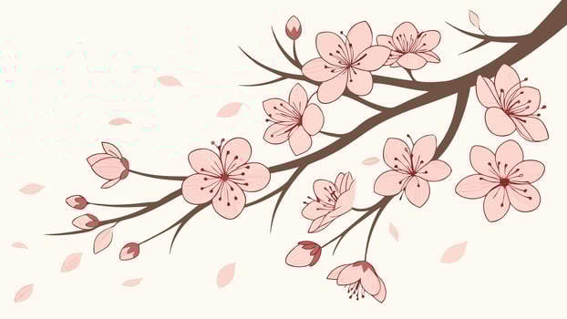 Cherry Blossom Scatter - Soft pink petals drifting randomly on ivory, airy, organic repeat vector
