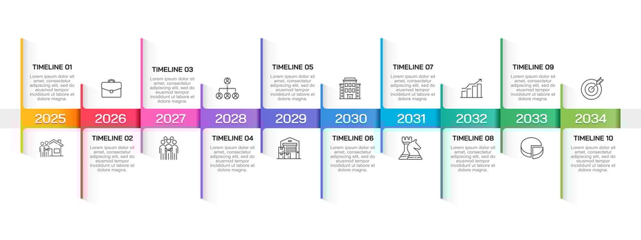 10 years timeline of business design template. Business presentation, Roadmap, Milestone, Strategy and Business planning. vector