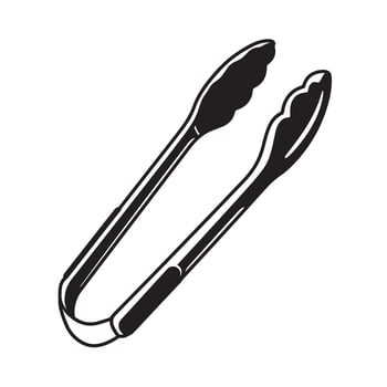 Black kitchen tongs with scalloped gripping ends cooking utensil serving utensil vector
