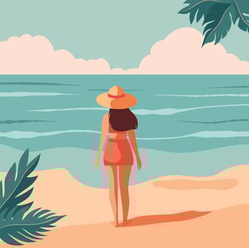 Woman standing by the beach vector
