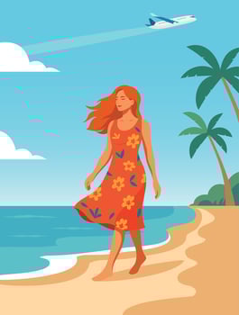 Woman walking on beach vector