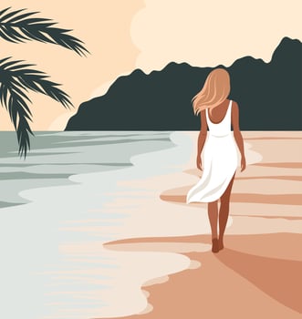 Woman walking on a beach vector