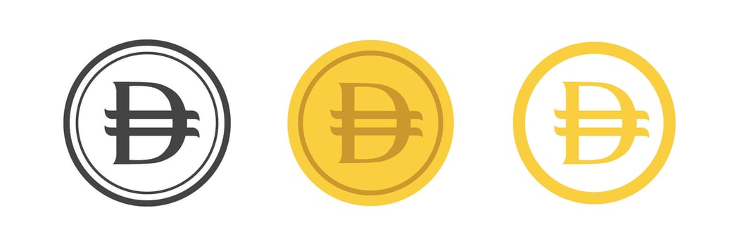 UAE Dirham coin symbol set. Includes monochrome, solid gold, and flat gold versions vector
