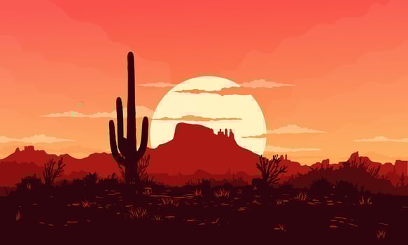 Desert sunset with cactus silhouette vector